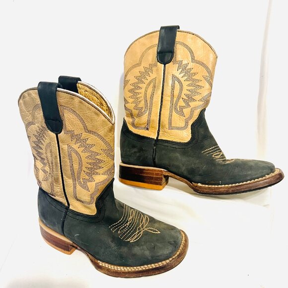 Red Hawk Boot Co.  Cowboy Boots Square Toe Leather-Unisex-Tan/Teal-Mexico-10? - Picture 8 of 16